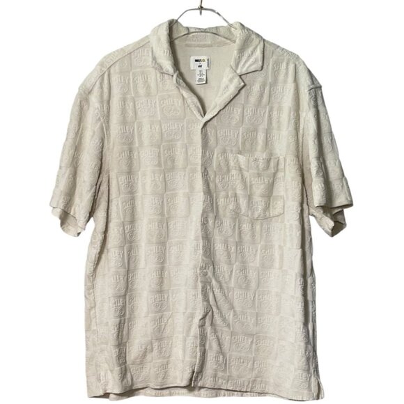 SMILEY x H&M Men’s Terry Cloth Button-Up Shirt – Size-L-–Embossed Smiley Face - Picture 1 of 9